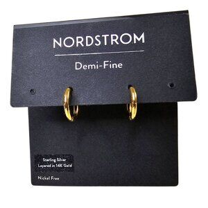 Nordstrom Demi-Fine Sterling Silver Huggie Hoop Earrings Layered In 14K Gold